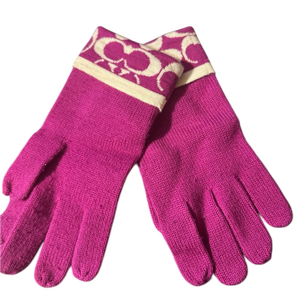 COACH Ladies Logo Touch Wool Gloves Raspberry Pink One Size - Picture 2 of 6